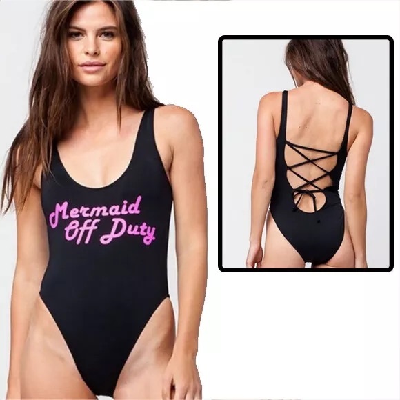 Francesca’s high cut cheeky mermaid off duty strappy black one piece suit - Picture 1 of 4